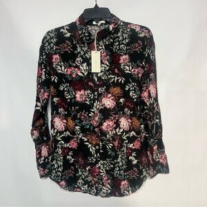 Z Supply Floral Button Down Shirt - Black, Pink, and Brown